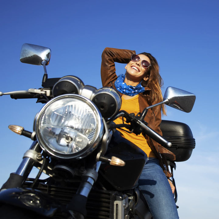 Blue Motorcycle Face Mask for Women with Stars - Multifunction Outdoor Dust Protection Face Shield Bandana for Riding ATV Cycling Hiking Camping Climbing Fishing Hunting Running, Festival Headbands