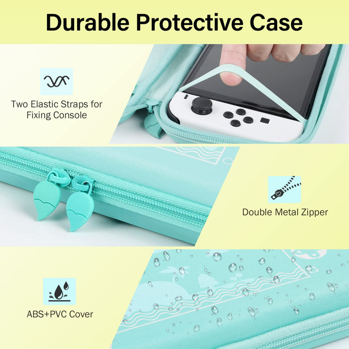 Carrying Case for Nintendo Switch and New Switch OLED Console,Protector Bag for Animal Crossing, Protective Storage Case for Girls with 10 Game Cards Slots, Two Grips, Switch Accessories