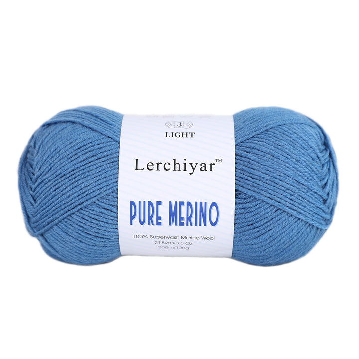 Pure Merino, 100% Merino Wool Yarn for Knitting and Crocheting, 3.5 OZ/100g, 218 yds/200m, dk Weight Yarn, Superwash, Luxury Soft Hand Knitting Yarn - Denim
