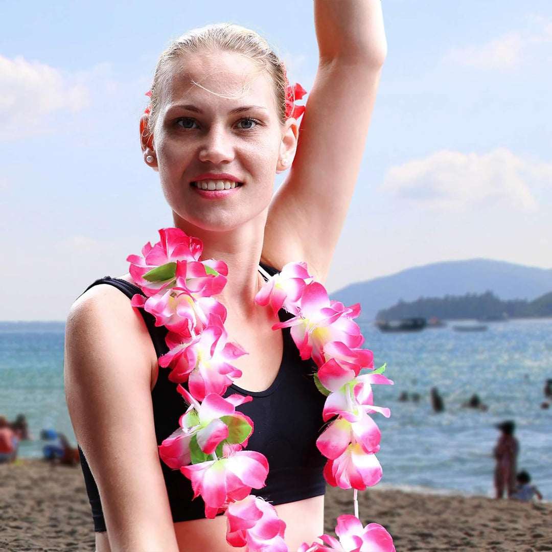 50 Counts Tropical Luau Leis Flower Lei Theme Party Favors Hawaiian Leis Necklace Hawaii Silk Wreaths Holiday Wedding Beach Birthday Decorations Assortment