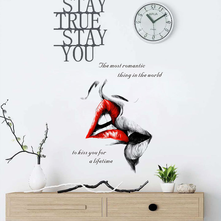 Sexy Red Lips Kiss Wall Decals, Kiss You for a Lifetime Quotes Wall Stickers, Kissing Lips Fashion Silhouette Mural, Removable DIY Vinyl Decor Wallpaper for Bedroom, Living Room, TV Wall