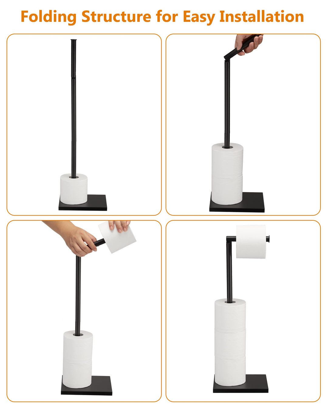 Free Standing Bathroom Toilet Paper Holder Stand with Reserve, Stainless Steel Pedestal Tissue Roll Holder, Black