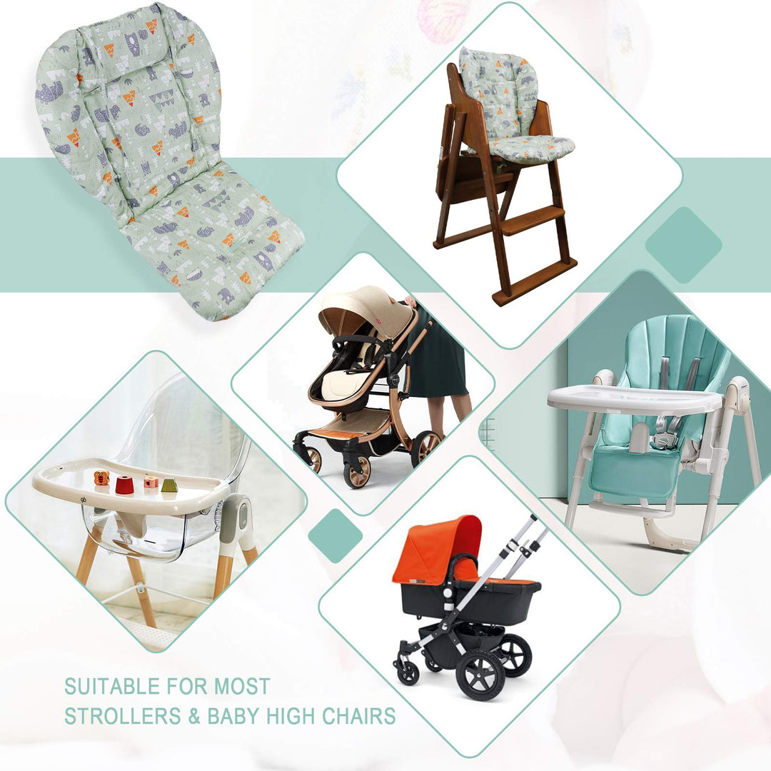Longwuny High Chair Cushion, High Chair Cover Padhigh Chair Pad Cover, Soft and Comfortable, Light and Breathable, Make The Baby Sit More Comfortable (Green Forest Animal Pattern)