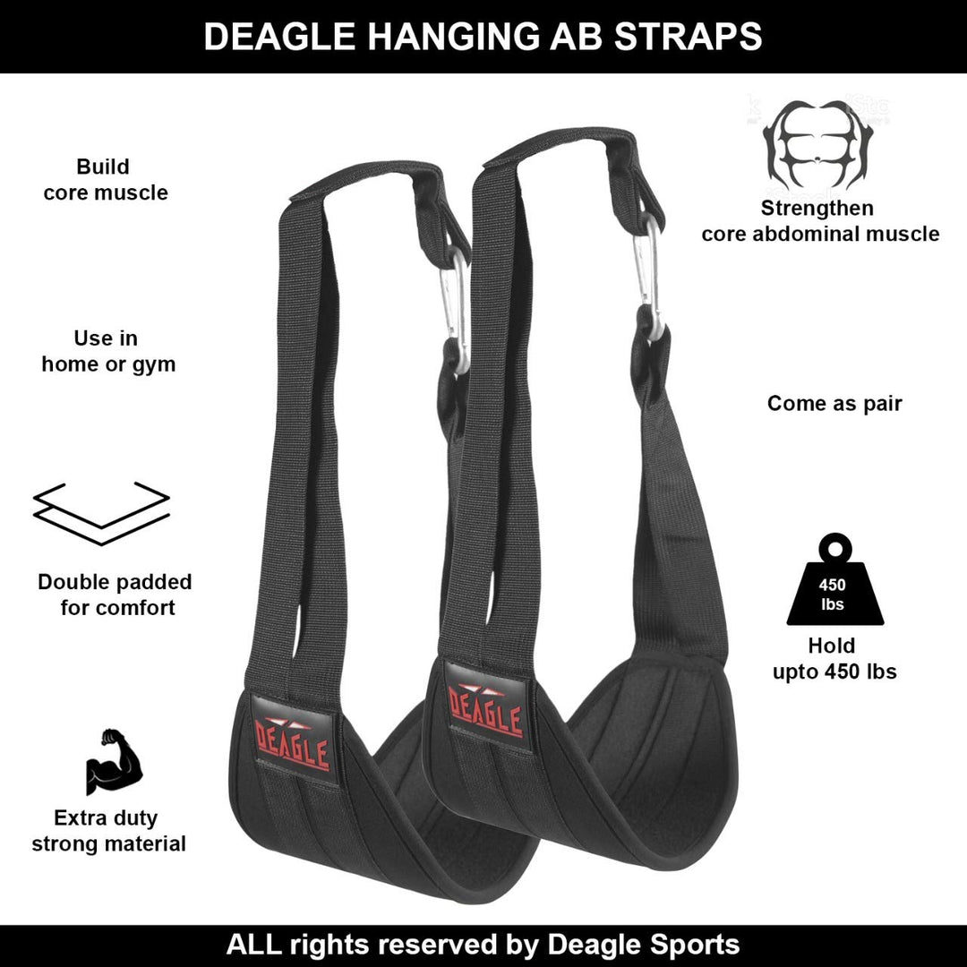 Deagle Sports Ab Straps for Pull up Bar Men &amp; Women - Hanging Ab and Lifting Straps, Ab Workout Equipment and Pull up Assistance Band for Building Six Packs - Standard Size - Black