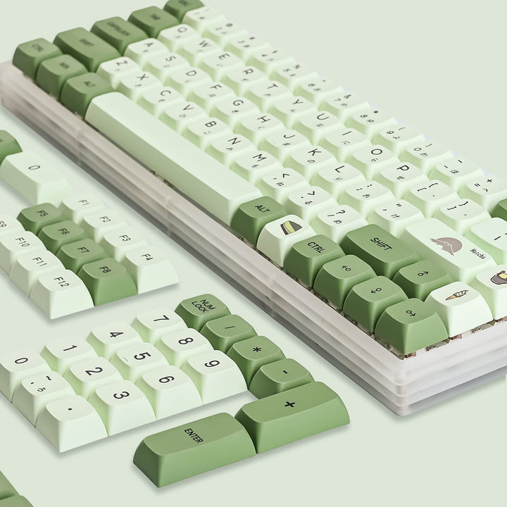 GTSP XDA Profile Japanese Keycaps 60 Percent PBT 122 Key Green Keycaps Set for Cherry MX Covers Tenkeyless 60% 65% Gaming Keyboard (Matcha)