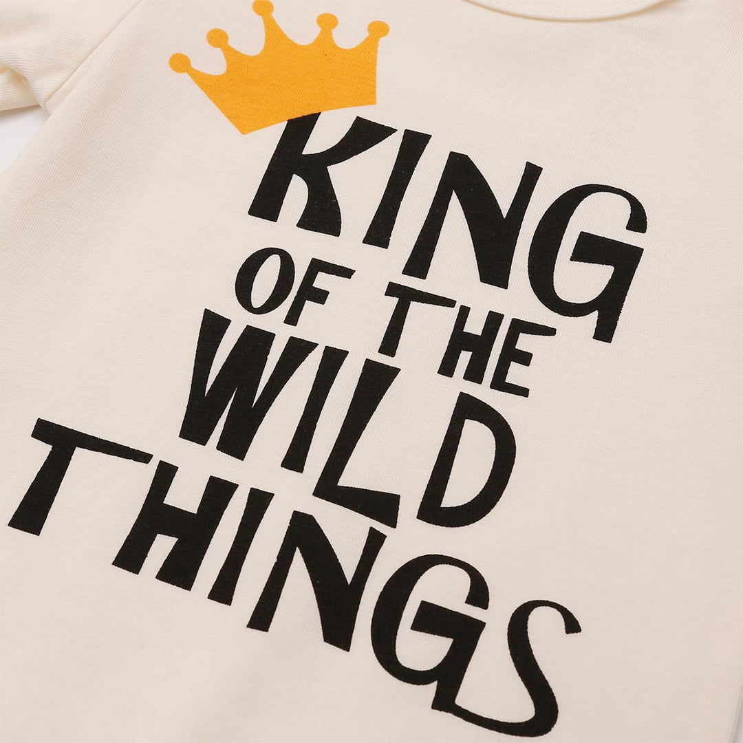 Baby Boys 1st Birthday Outfit King of The Wild Thing Jumpsuit Baby First Birthday Outfit (Beige-Short Sleeve,6-12 Months)