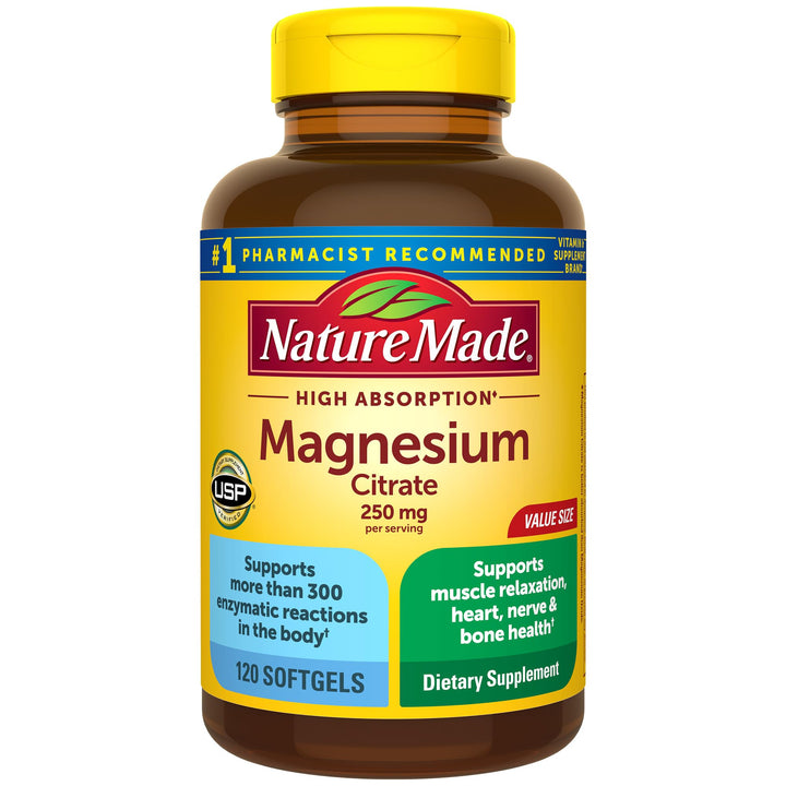 Magnesium Citrate 250 mg per serving, Magnesium Supplement for Muscle, Nerve, Bone and Heart Support, 120 Softgels, 60 Day Supply