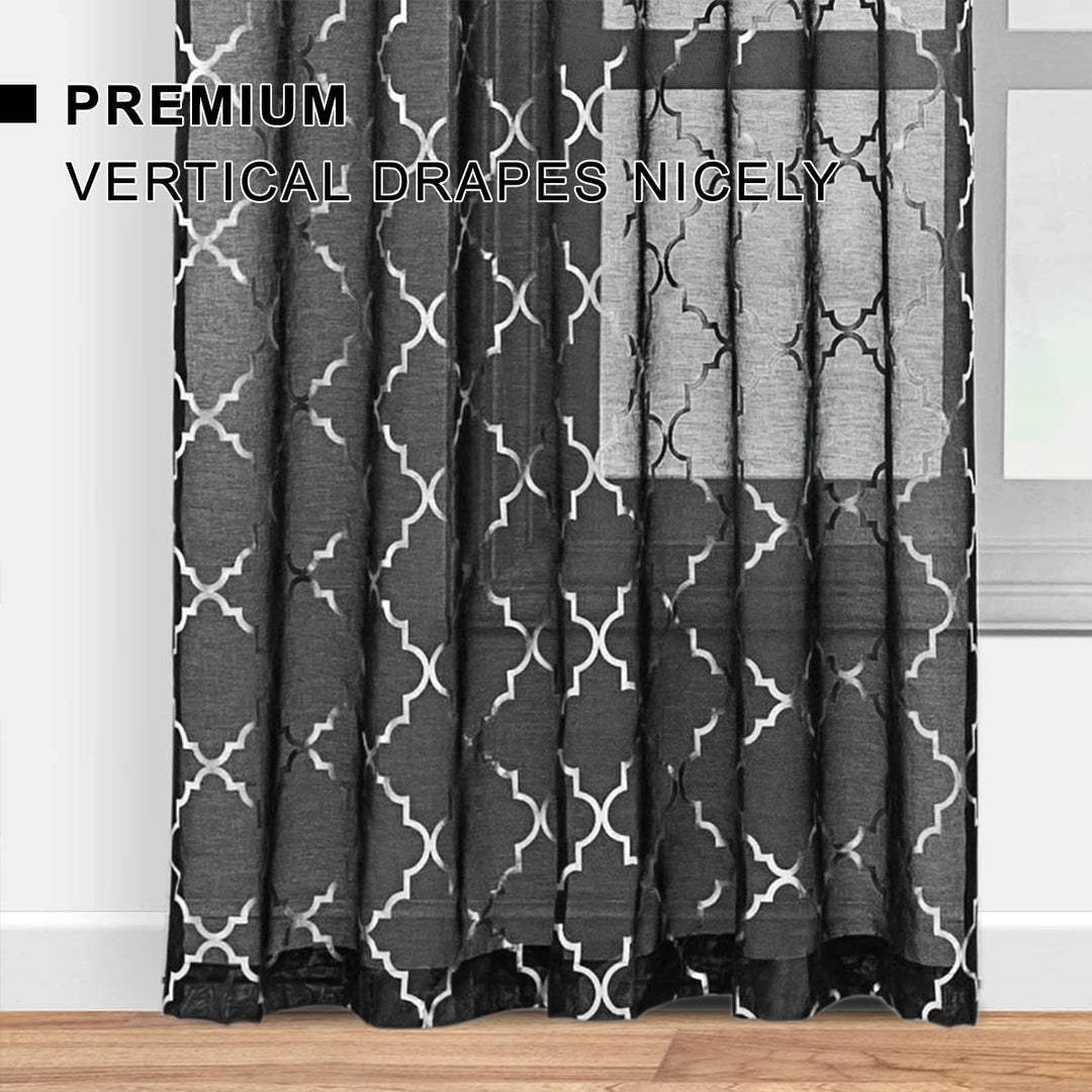 Kotile Black and Silver Sheer Curtains - Metallic Silve