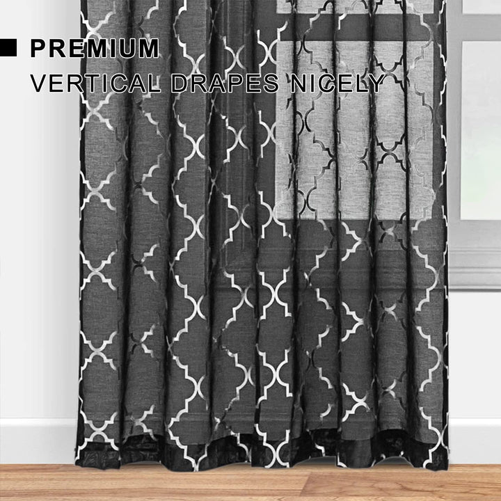Kotile Black and Silver Sheer Curtains - Metallic Silve