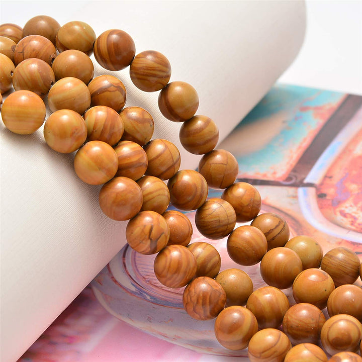 100pcs 8mm Round Woodgrain Jasper Loose Gemstone Genuine Real Stone Beading DIY Charm Smooth Beads for Bracelet Necklace Jewelry Making (Woodgrain Jasper, 8mm 100Beads)