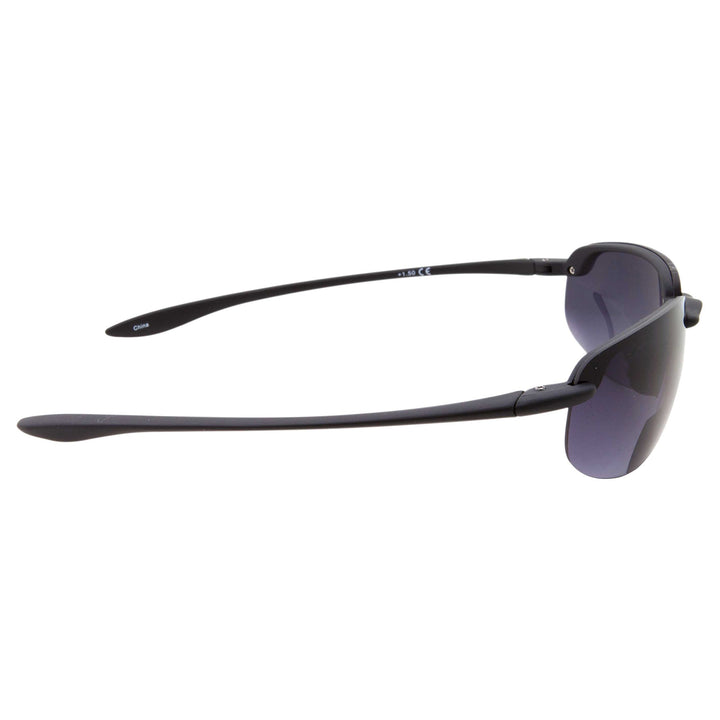 grinderPUNCH Mens Rimless Bifocal Reading Sunglasses Sports Wrap Reader Glasses, Black, +1.50