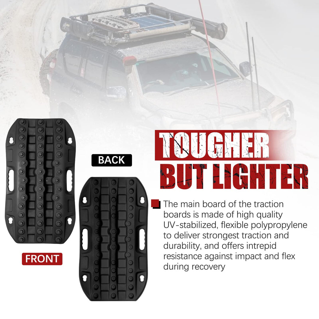 Off Road Traction Boads, 2 Pcs Short Recovery Track Traction Mats for 4WD Mud, Sand, Snow Ramps-Black Tire Traction Tool (Without Strap)