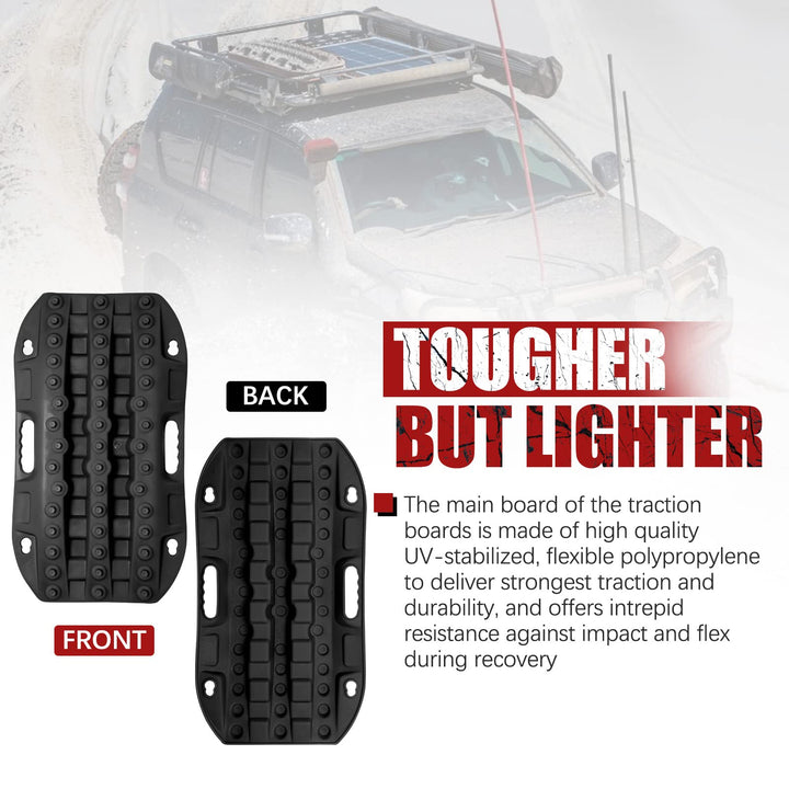 Off Road Traction Boads, 2 Pcs Short Recovery Track Traction Mats for 4WD Mud, Sand, Snow Ramps-Black Tire Traction Tool (Without Strap)