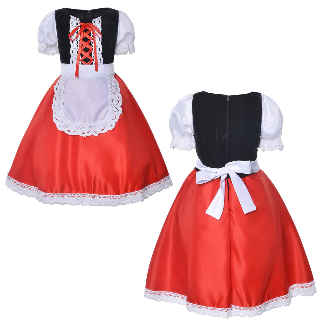 Little Red Riding Hood Dress Christmas Cosplay Costumes for Girls with Cloak,Headband,Bag 12-13 Years(160cm)
