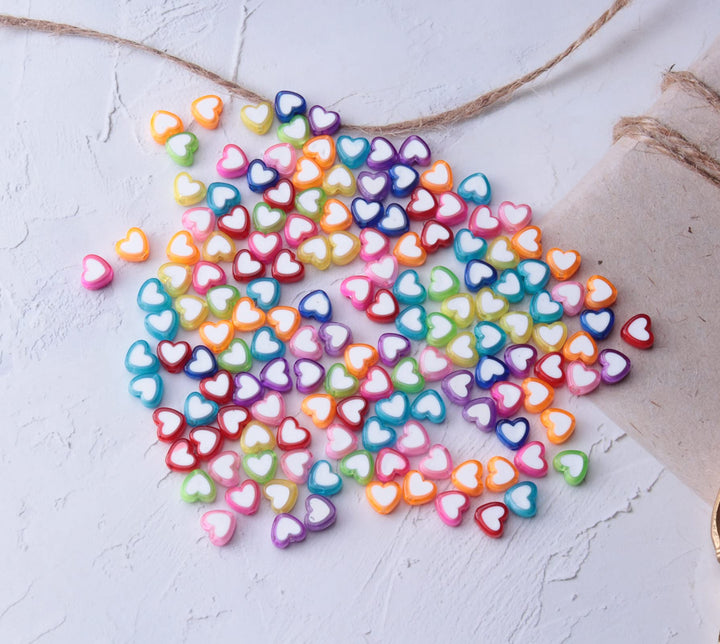 150 Pcs Heart Shape Beads with 2 Holes Acrylic Colorful Love Mixed Flat Loose Pony Beads for DIY Jewelry Making Bracelet Necklace Crafting Key Chain Ring Earring (Heart)