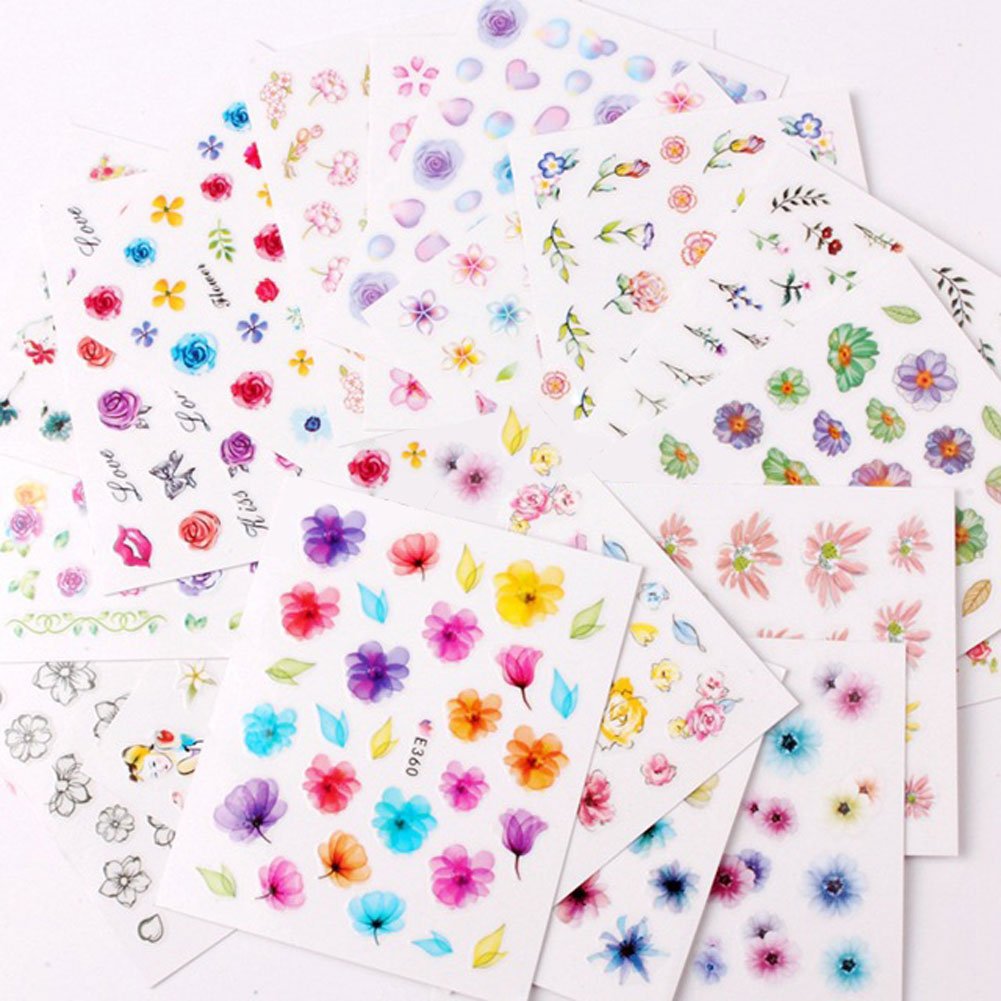 2: 20Pcs Color 3D Flower Design Nail Sticker Decal Diy Nail Art Decoration Kit