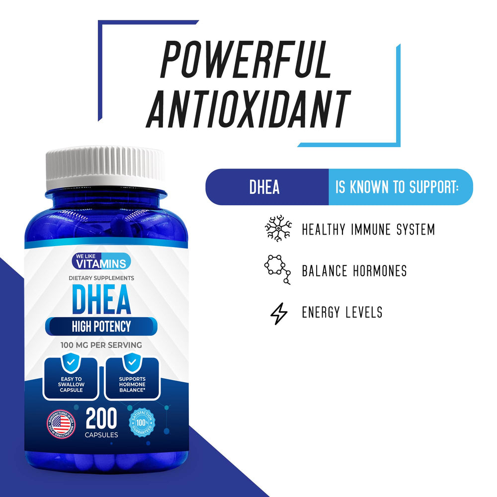 We Like Vitamins DHEA 100mg 200 Capsules - 200 Day Supp