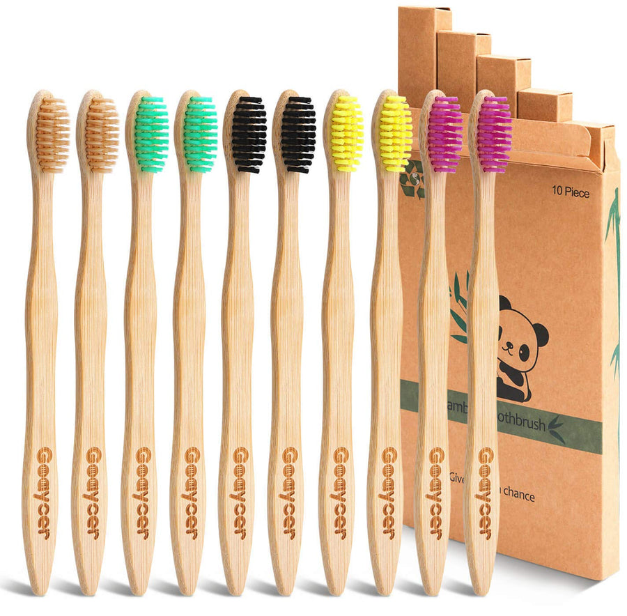 Goaycer Eco Friendly Bamboo Toothbrush , 10Pack Medium 