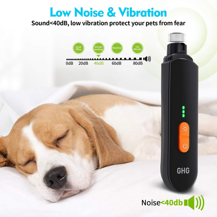 Dog Nail Grinder Upgraded - Professional Dog Nail Trimmers Rechargeable, Dog Nail Clipper for Small Medium Large Dogs Quiet, 3-Speed Pet Nail Grinders Trimmer with LED Light, Super Low Noise