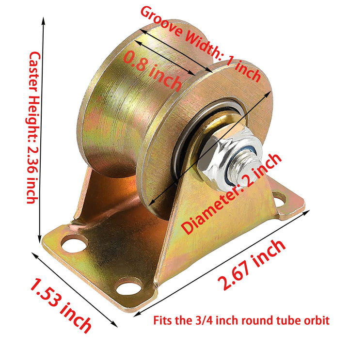 4 PCS 2 Inch 660 LB 45# Steel U Groove Wheel Pulley, Sliding Gate Rollers with Bracket, Heavy Duty Rigid Caster for Inverted Track, Rolling Gate, Industrial Machines, Wire Rope Rail
