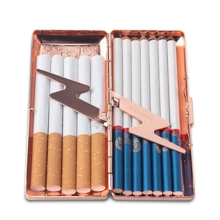 EYIDADAE Metal Cigarette Case, Portable Double Sided Spring Clip, Holds 10 Cigarettes, 100mm, Vines Rose Gold