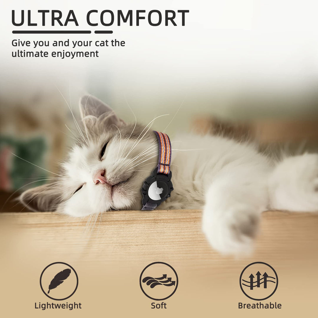 FEEYAR Integrated Collar with Apple AirTag Holder, Reflective GPS with Bell Orange, Lightweight Tracker for Girl Boy [Cat]s, Kittens and Puppies