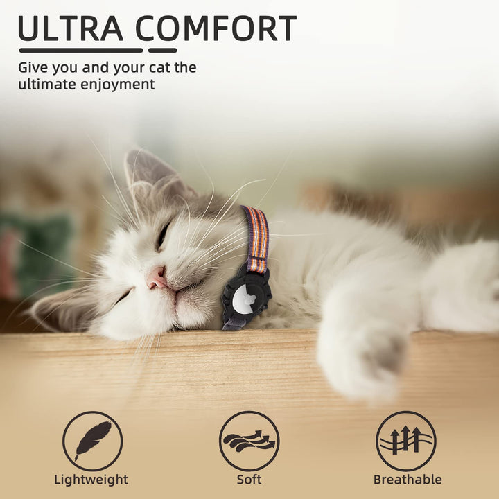 FEEYAR Integrated Collar with Apple AirTag Holder, Reflective GPS with Bell Orange, Lightweight Tracker for Girl Boy [Cat]s, Kittens and Puppies