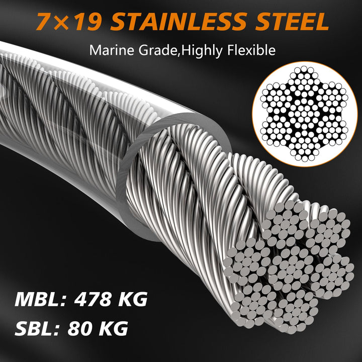 Dog Tie Out Cable 50ft, Outdoor Runner Lead Chain Tether for Small Medium Large Dogs, 5mm Diameter Cable,11000 lbs Break Strength, Reflective Silver