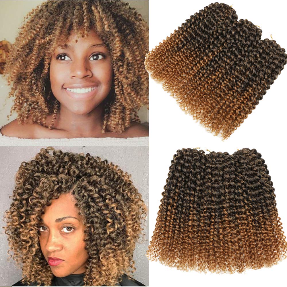 Sharopul Kinky Curl Ombre Color 3little pcs/pack 8Inch Afro Kinky Twist Hair Crochet Braids Synthetic Crochet Hair Extention(1B/27)