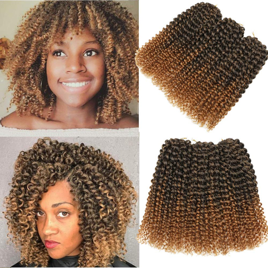 Sharopul Kinky Curl Ombre Color 3little pcs/pack 8Inch Afro Kinky Twist Hair Crochet Braids Synthetic Crochet Hair Extention(1B/27)