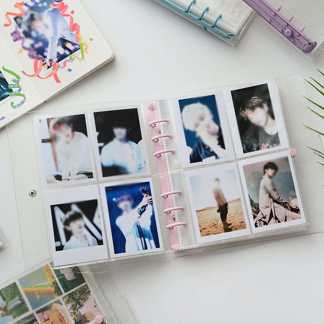 3 Inch 200 Pockets Portable Photo Album Books Home Picture Case Storage 6-Ring Binder Cover Refillable Notebook Kpop Photocard Name Card ID Holder (Pink)