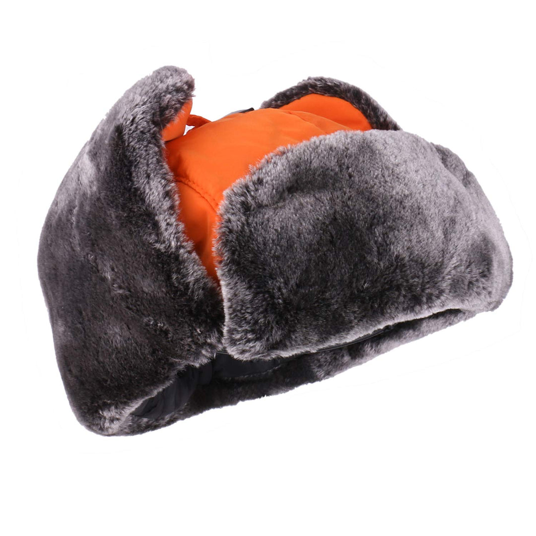 Orange Ushanka Russian Snow Winter Hunting Fur Hat