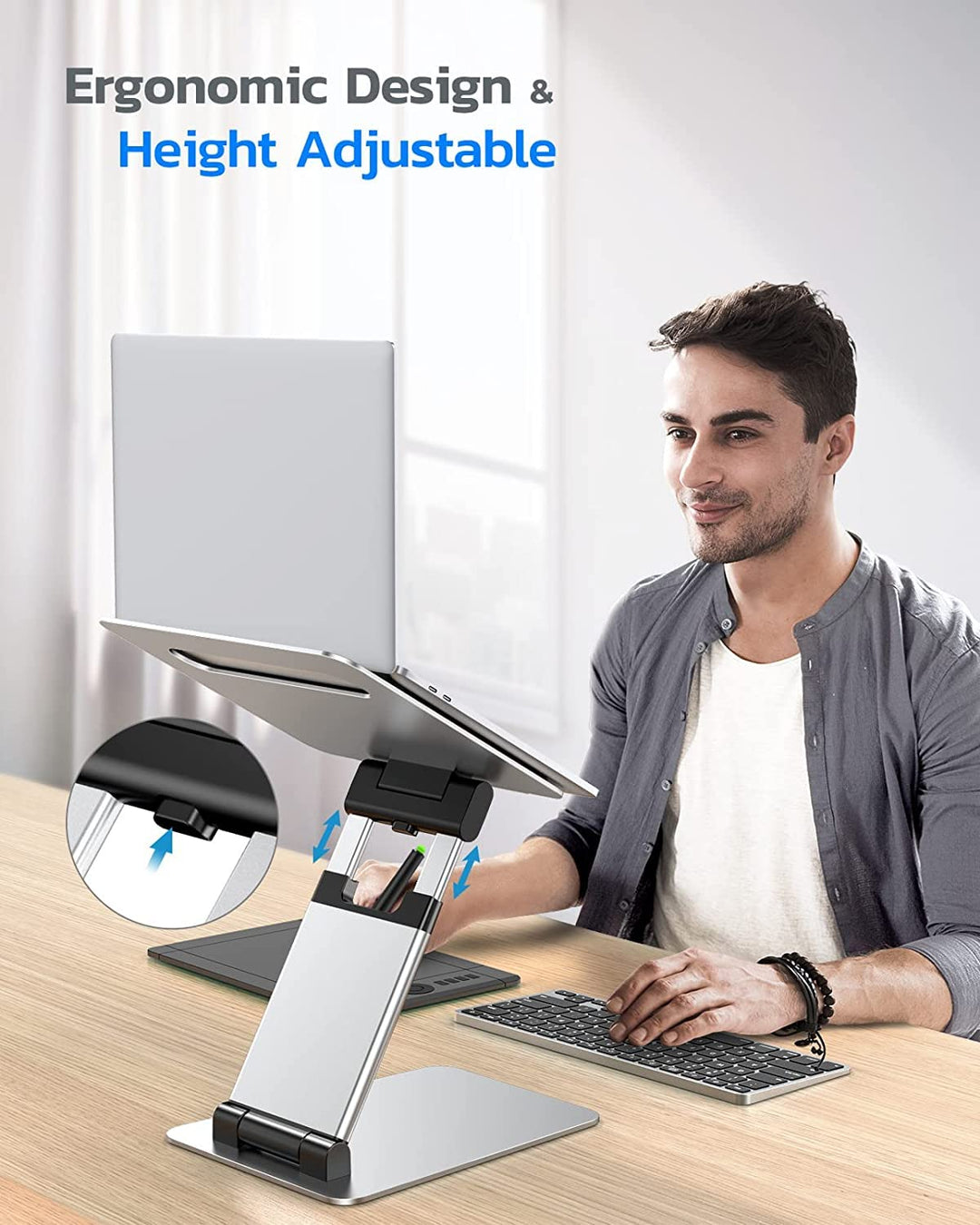 Nulaxy Laptop Stand, Ergonomic Sit to Stand Laptop Holder Convertor, Adjustable Height from 2.1 to 13.8, Supports up to 22lbs, Compatible with MacBook, All Laptops Tablets 11-17 - Silver