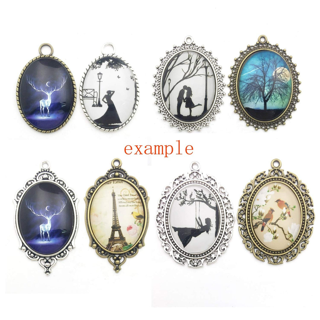 10 Pendant Trays, 30x40mm, Blank Oval Cabochons Base Setting Bezel Frame Metal Cameo for Photo Pendant Jewelry Making (Antique Bronze-HM277)