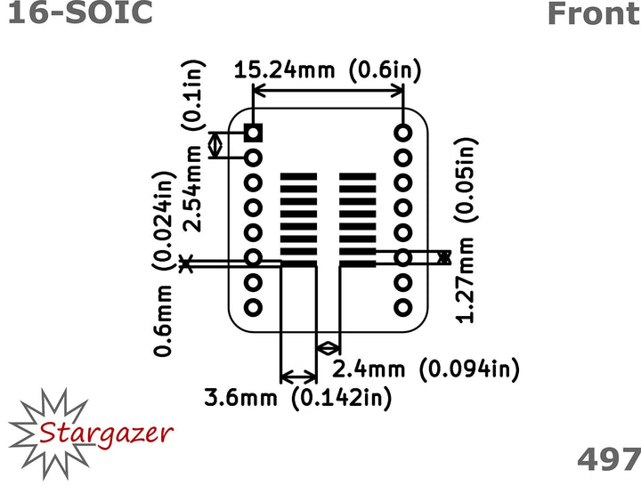 Stargazer SMD to DIP Breakout for SOIC-16, TSSOP-16, MSOP-16, and VSOP-16 with Gold Plated Headers [5 Pack]