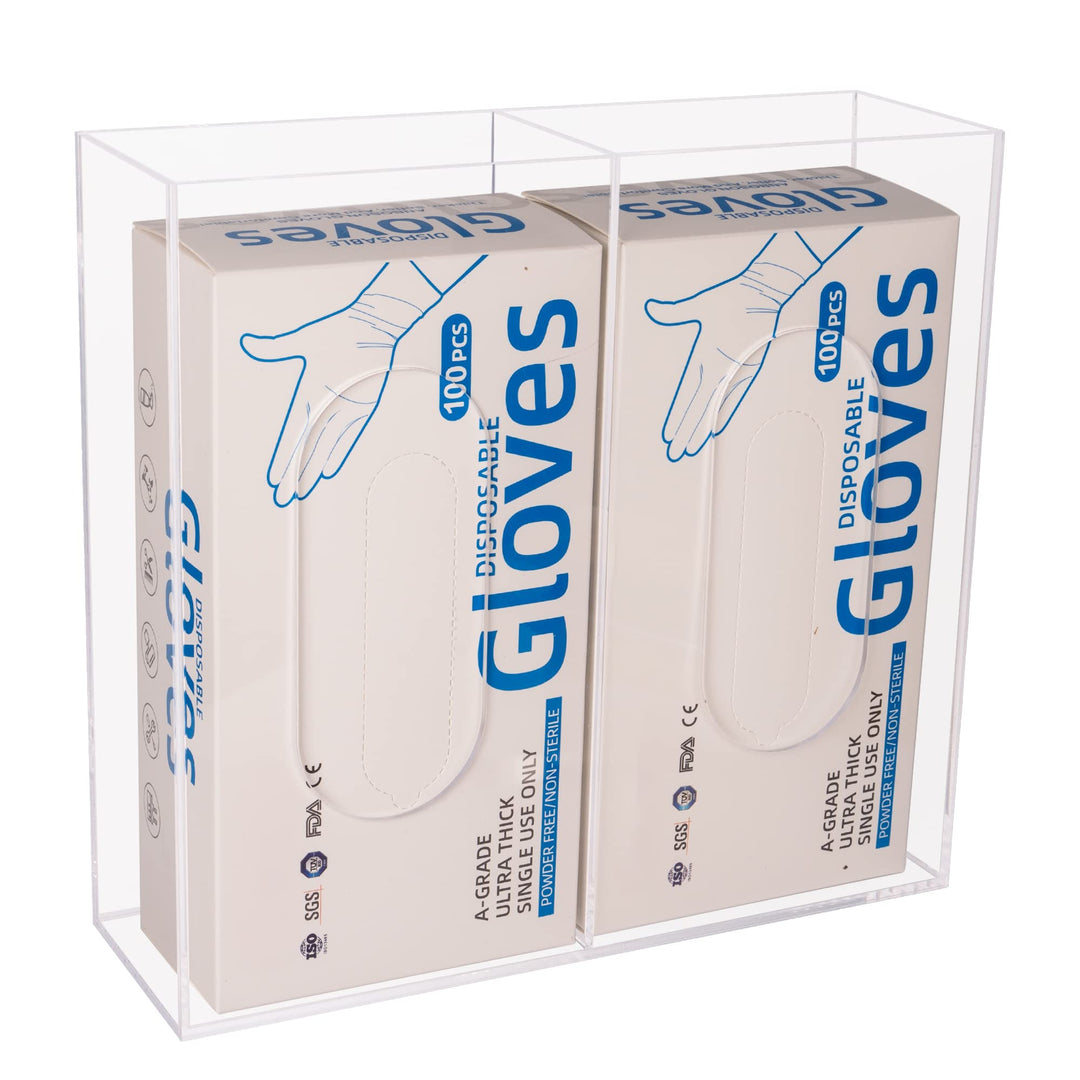 Glove Box Holder Dispenser Wall Mount, Clear Acrylic Double Gloves Rack for Medical, Latex, Rubber, Nitrile, Exam, Disposable Glove Boxes, Plastic Bags Holder Tissues Box Cover