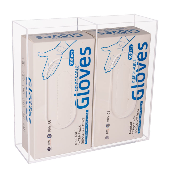 Glove Box Holder Dispenser Wall Mount, Clear Acrylic Double Gloves Rack for Medical, Latex, Rubber, Nitrile, Exam, Disposable Glove Boxes, Plastic Bags Holder Tissues Box Cover