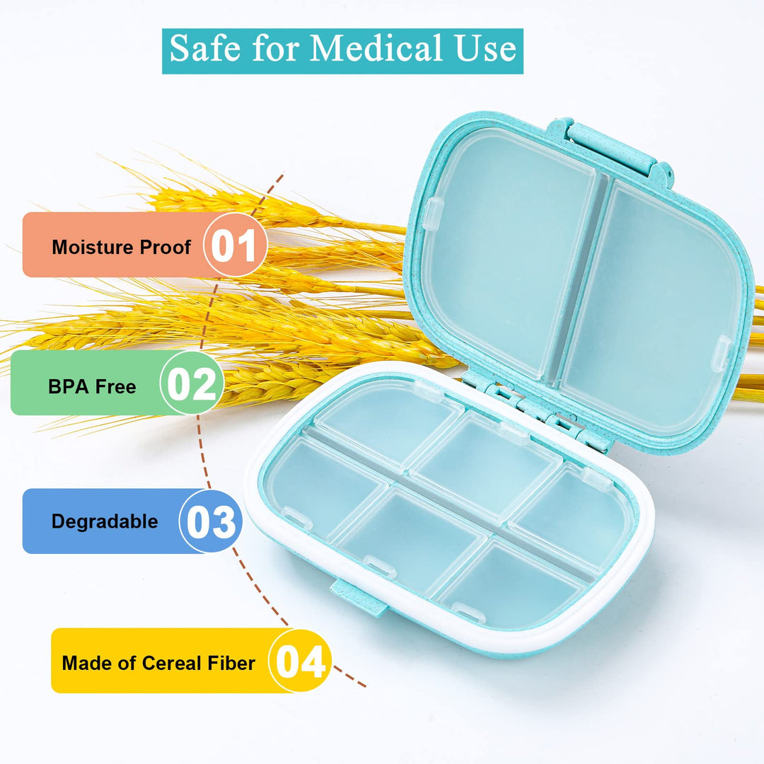 2 Pack 8 Compartments Travel Pill Organizer Moisture Proof Small Pill Box for Pocket Purse Daily Pill Case Portable Medicine Vitamin Holder Container