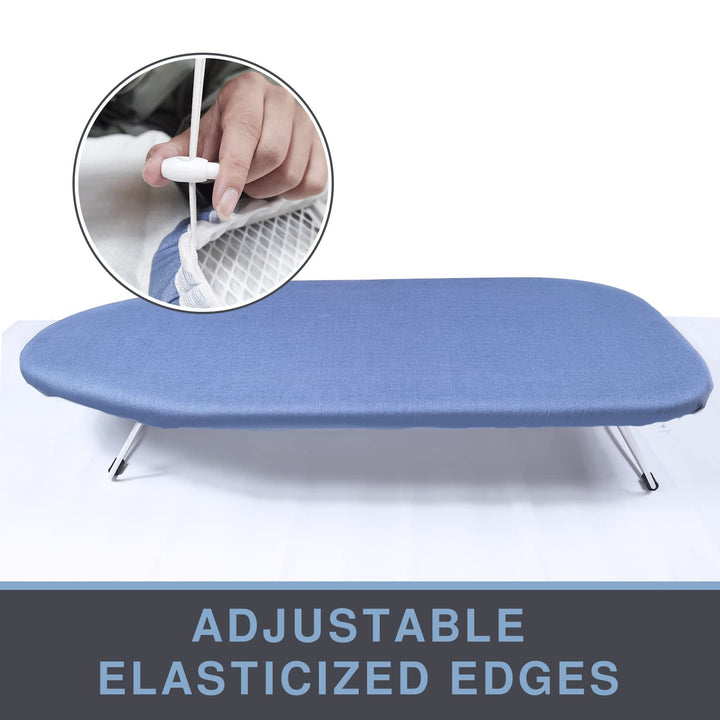 Small Ironing Board Cover and Pad 12.5 x 30, Elastic Edge, Silicone Coated, Resist Scorching, Heavy Duty Padded Cover for Mini Table Top Iron Board (Silicone Coating-Blue, 12 x 30)