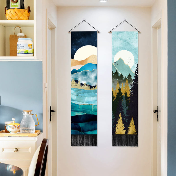 AWAYTR Long Mountain Tapestry Wall Hanging - 2PCS Fores