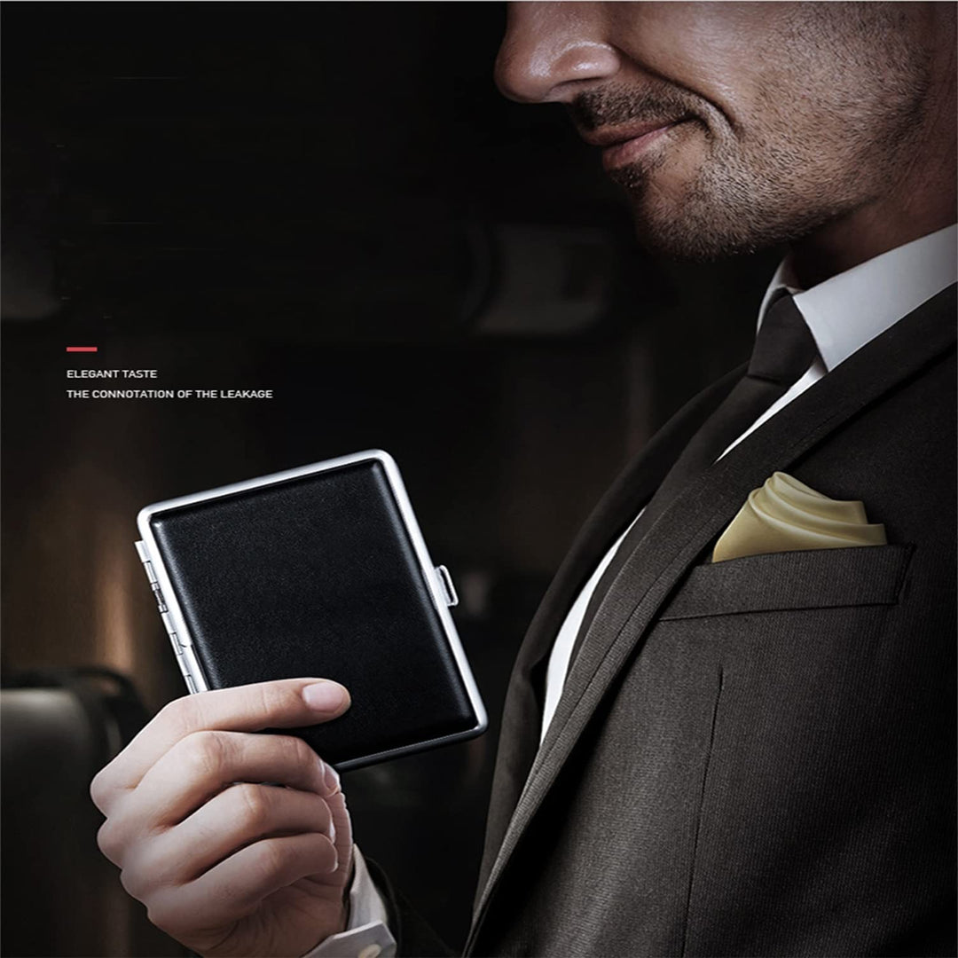 tlhaoa Cigarette Case Stylish Leather Surface Metal Box