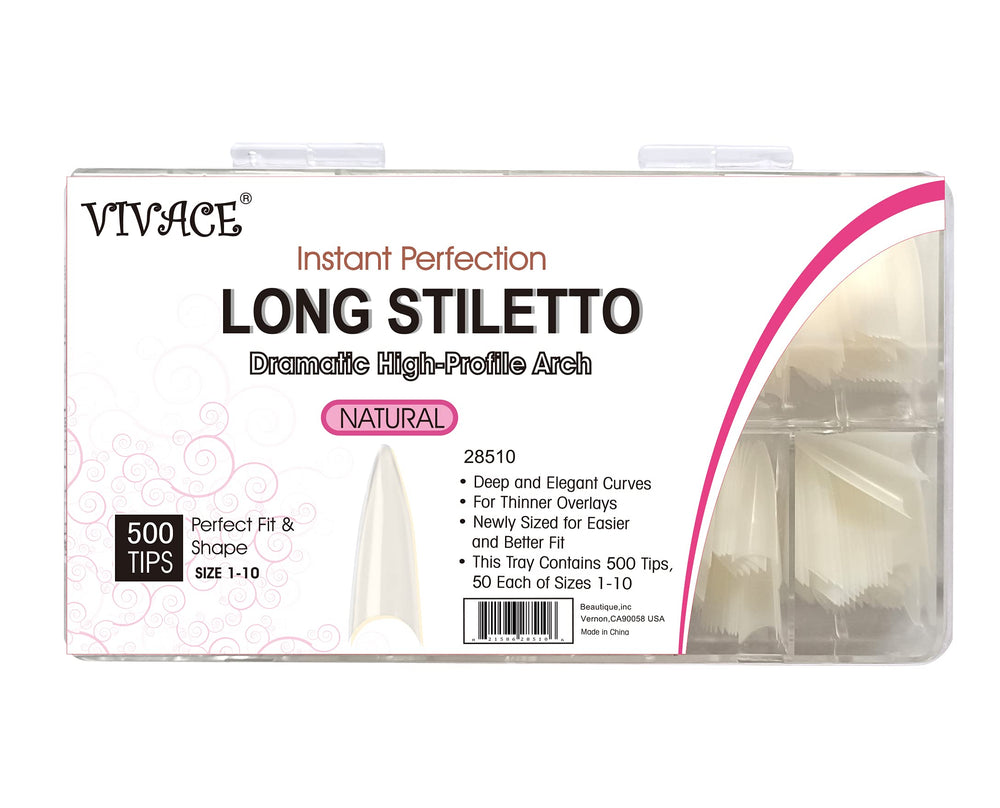 BE.YOU Beyou Natural Long Stiletto 500Pcs Artificial Fake Nail Tips, 10 Sizes 28510 For Nail Salon