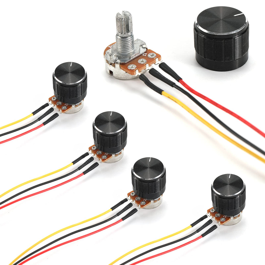 Molence 5PCS WH148 Rotary Potentiometer, 10K ohm 3PIN 15MM Linear Taper Potentiometer with XH2.54-3P Connector Wire Cable Black Knob