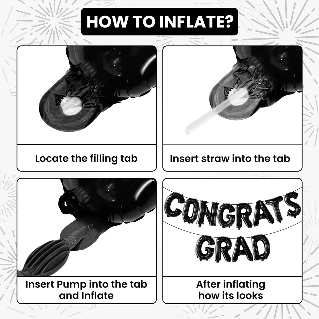 , Black Congrats Grad Balloons - 16 Inch | Congrats Grad Banner Balloons for Graduation Decorations Class of 2024 | Congratulations Balloons for Graduation Balloons Class of 2024 Decorations