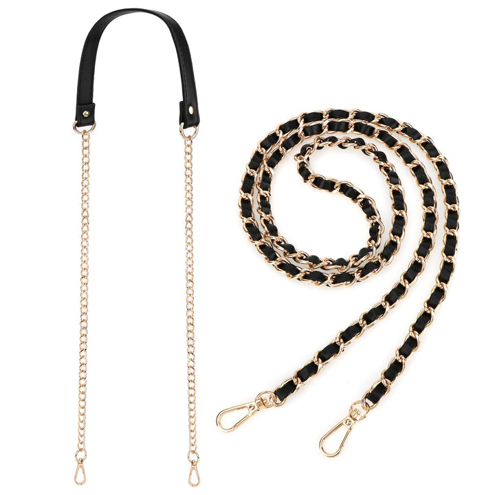 2pc Gold Plated Faux Leather Removable Clutch Chain Shoulder Straps Set