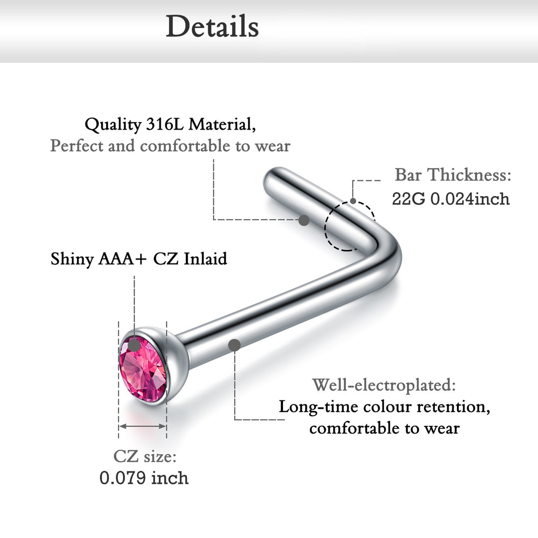 22G Nose Rings Stainless Steel Nose Rings Hoop Tiny L Shape Nose Studs Small Nose Bone Colorful Pack for Women Men 17-39 Pcs