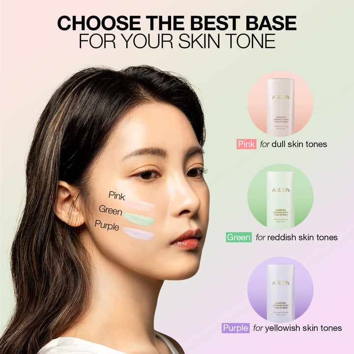 AGE 20's Pink Tone Up Base SPF15, Hydrating Essence, Glow Skin Tint, Tone Correcting BB & CC Cream Korean Makeup Primer (1.35 fl. oz)