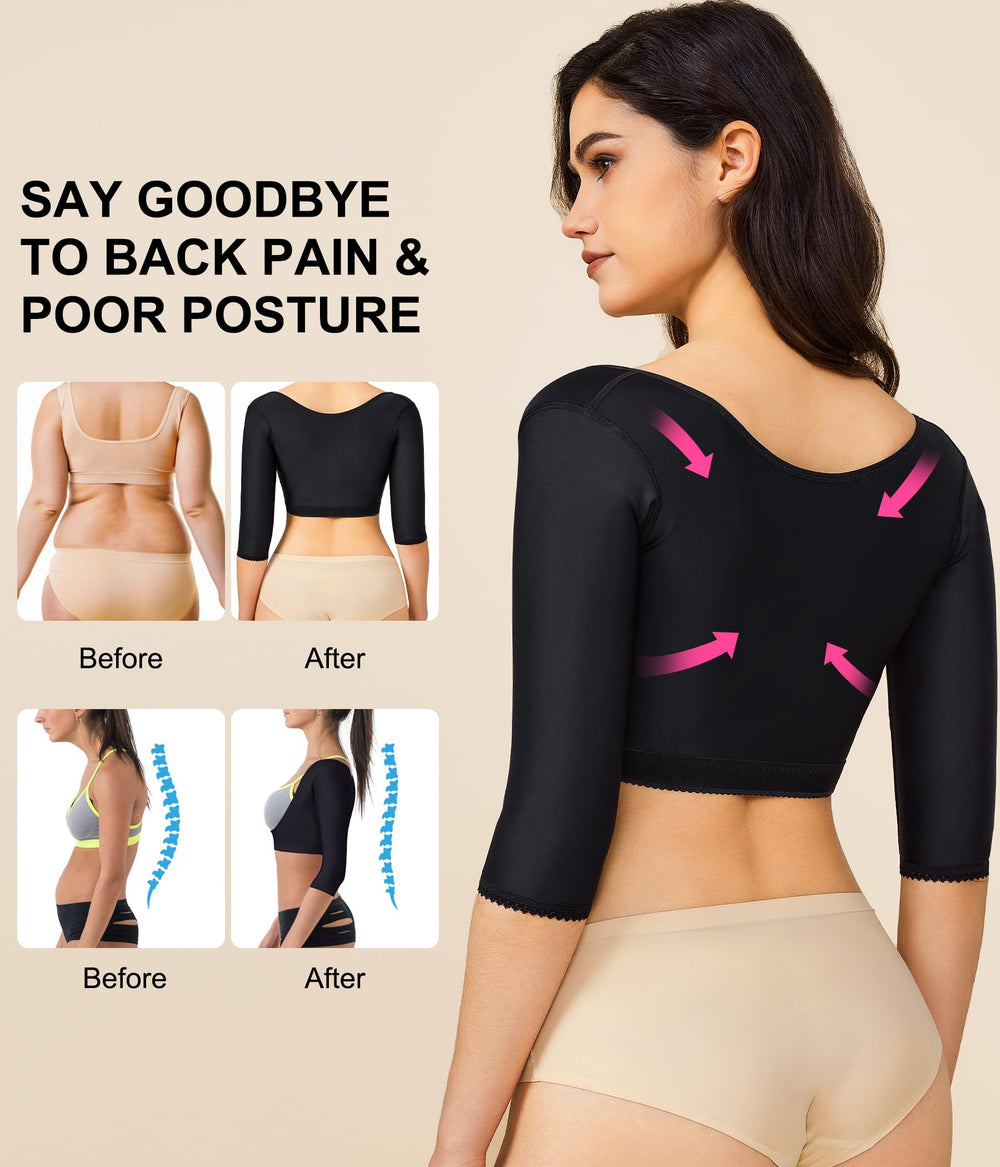 Upper Arm Shaper Post Surgical Slimmer Compression Sleeves Posture Corrector Tops Shapewear for Women (Black, S)