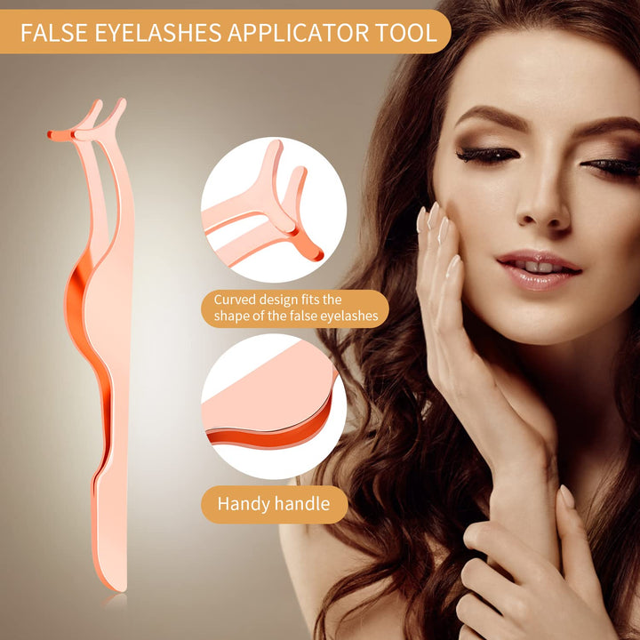 3 Pieces Eyelash Applicator Tool,False Eyelashes Applicator - Eyelashes Curlers - Curved Eyelash Curler(Rose Gold)
