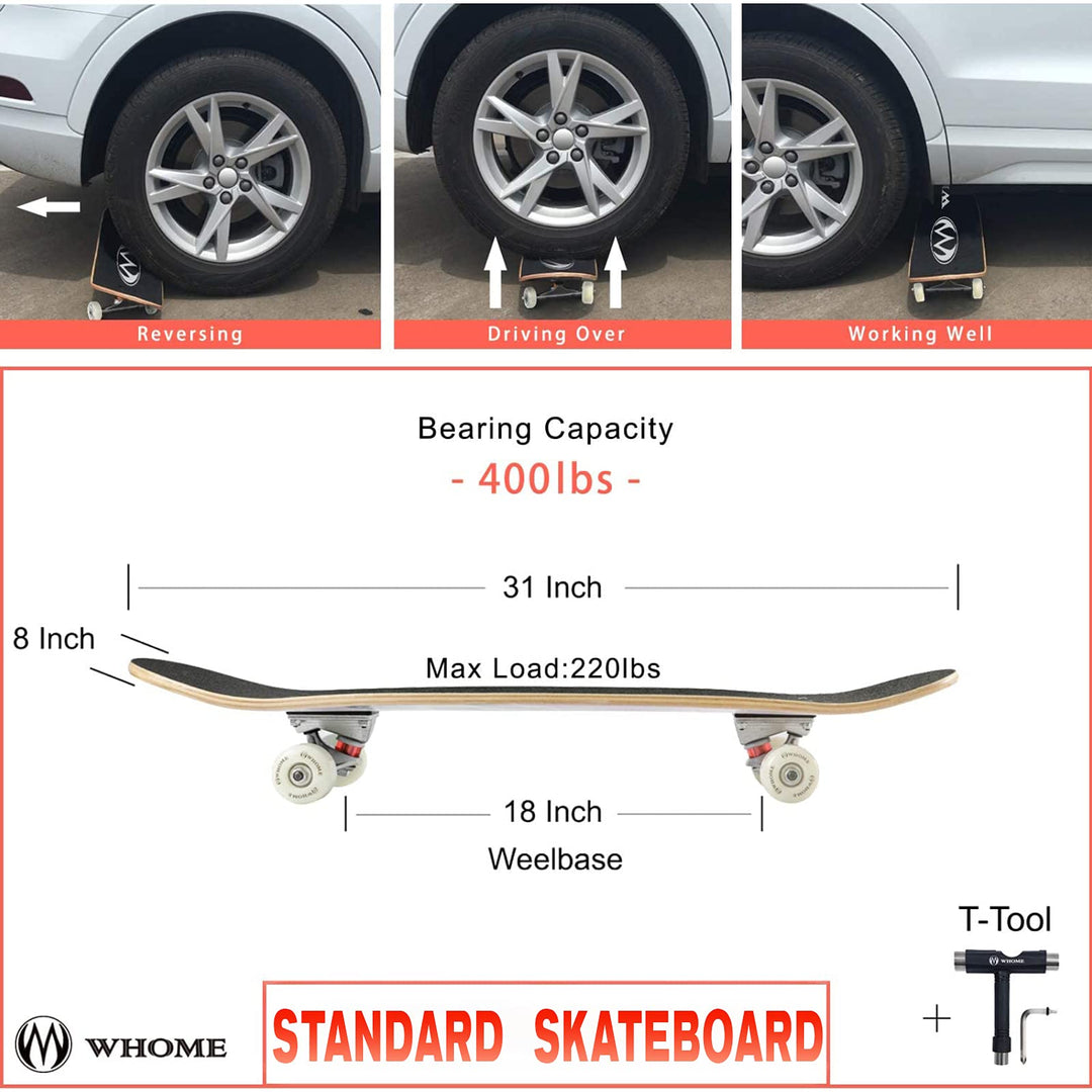 Skateboards for Adults/Kids Teens/Girl Beginner/Boy - 31x8 Pro Standard Skateboard Complete 8-ply Alpine Maple Deck ABEC-9 Bearings with T-Tool